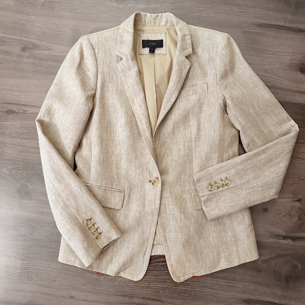 J. Crew 100% Linen Long Sleeve Beige Ecru Jacket Blazer Women's Size 10